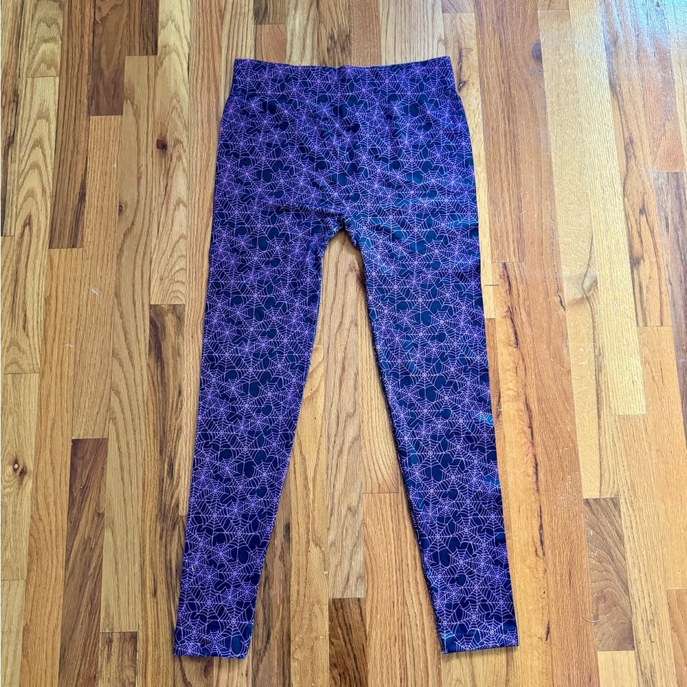 Purple & Black Stretchy Adult Leggings with Spiderweb Pattern